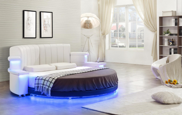 Round bed furniture upholstered beds bedroom furniture leather bed LED