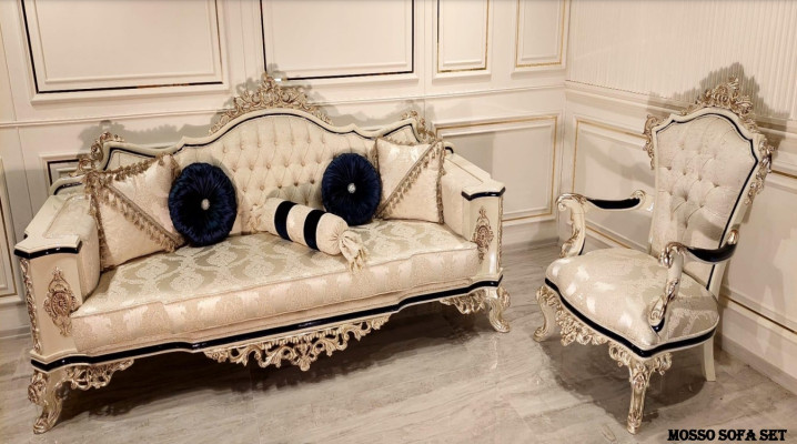Luxury three-seater sofa, 3-seater sofas, seating fabric, baroque rococo furniture, textile style.