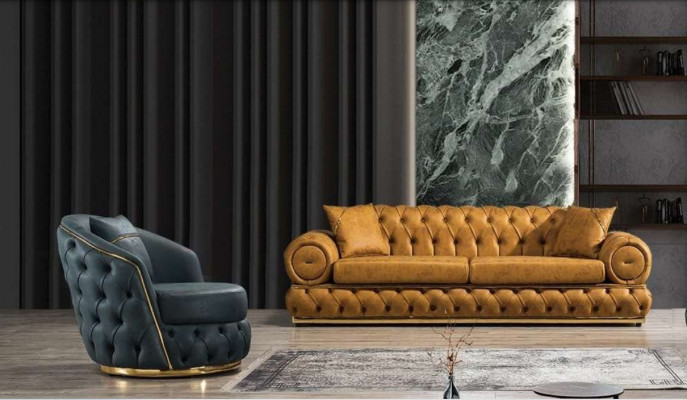 Sofa set 3+1 seater set sofa sofas leather armchair luxury chesterfield