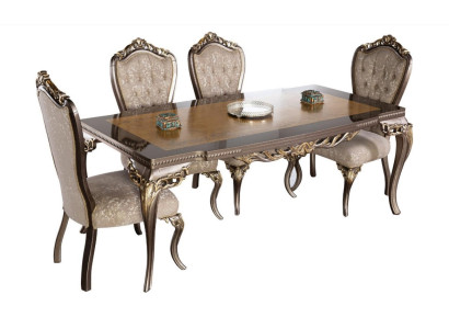 Chair Set 4x Upholstered Chairs Dining Room Chair Wood Luxury Dining Room Fabric Baroque Chairs
