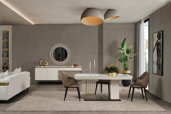 Dining room set, dining group, dining table with 4 chairs, sideboard + mirror 7 pieces