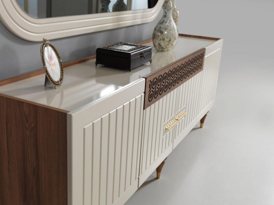 Dining room set 3-piece group suite dining table sideboard mirror complete set