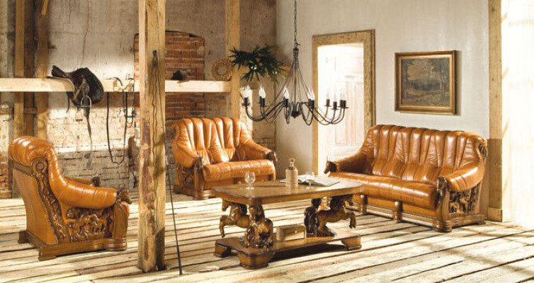 Living room sofa set couch upholstery seat sofa leather wood 3+1+1 set