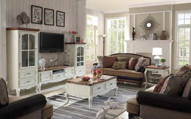 Landhaus Stol living room wall unit display cabinet sideboard RTV wooden cabinet furniture 3-piece set