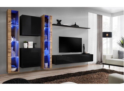 Wall unit cabinet modern design TV stand black living room furniture complete