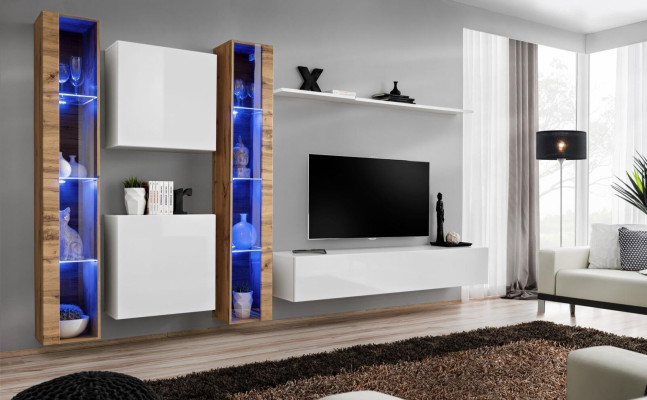 White TV stand, wall unit, wall cabinet, design living room furniture, luxury sideboard