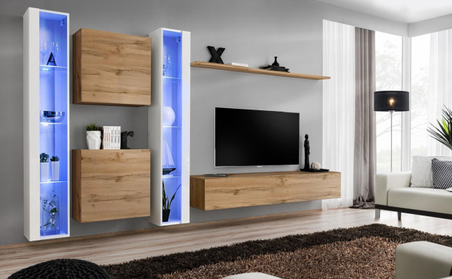 Living room furniture wall cabinet TV stand brown sideboard complete set
