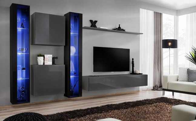 Living room furniture 2x wall cabinet gray modern sideboard furnishing hanging display cabinet