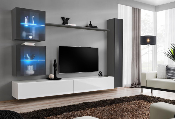 Designer wall unit, modern TV stand, gray living room furniture, sideboard