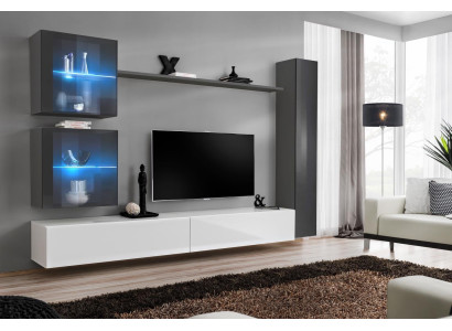 Designer wall unit, modern TV stand, gray living room furniture, sideboard