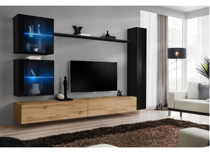 Luxury Black 3x Wall Cabinet Living Room TV Stand Modern Design Set 6pcs New