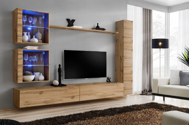 Brown Wall Unit Hanging Cabinet Designer TV Stand Furniture Shelf Modern