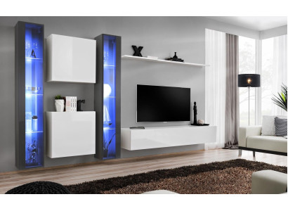 Wall Unit Complete Set 6-piece Hanging Display Cabinet Living Room Furniture Wall Cabinet