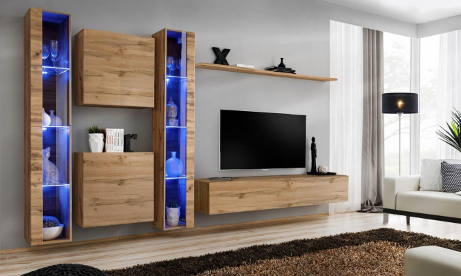 Brown Living Wall Modern Hanging Display Cabinet Hanging Cabinet Luxury Furnishing Wall Set