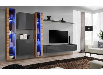 Luxury Complete Set 6-piece Living Wall Gray TV Stand Wall Cabinet Sideboard Modern