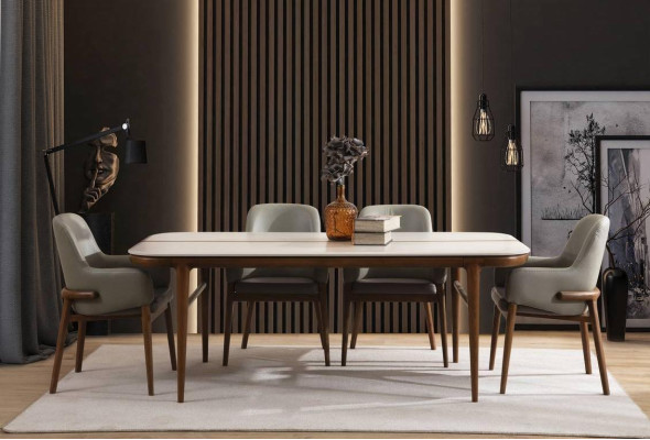 Brown-White Dining Room Furniture Designer Dining Room Set Luxury 9-Piece Set