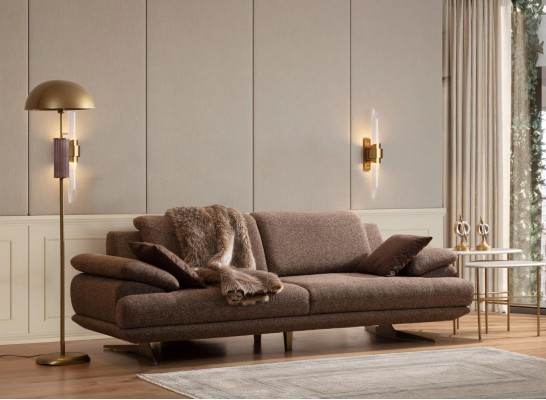Beige-Brown Living Room Sofa Set 3-Seater Armchair Coffee Table