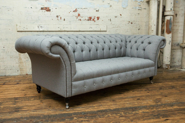 Living room Chesterfield sofa design fabric couches sofas three-seater gray couch