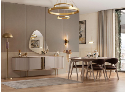 Wooden Furniture Designer Dining Set Beige Dining Table 4x Chairs Sideboard