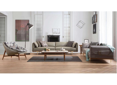 Designer living room set, luxurious leather sofas, fabric armchairs, 3-piece set