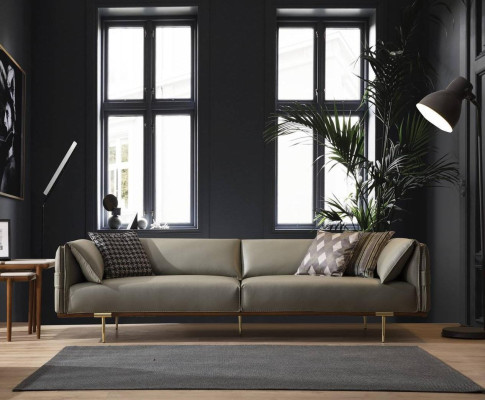 Designer living room set, luxurious leather sofas, fabric armchairs, 3-piece set