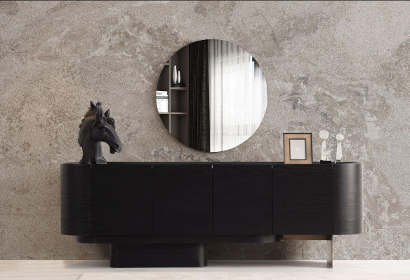 Black dining room furniture stylish sideboard with mirror wood dresser