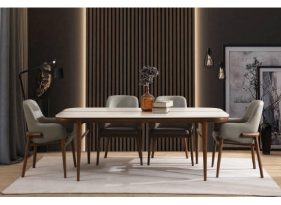 Dining room furniture wooden table designer upholstered chairs wooden legs 7-piece luxury set