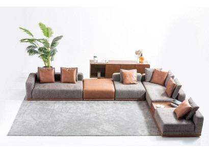 Gray upholstered sofa, corner set, L-shaped corner sofa, modern fabric sofa, couch