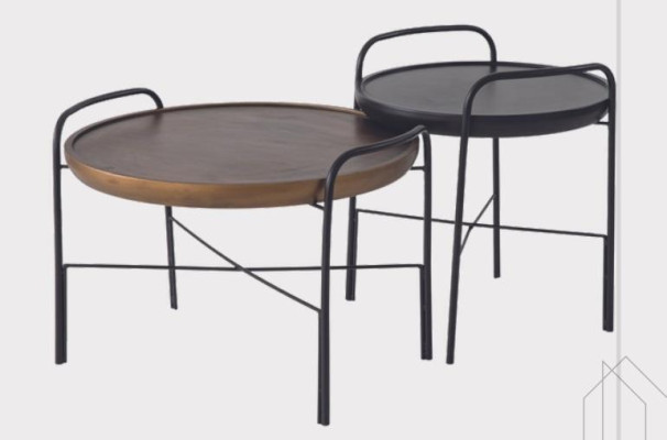 Round living room coffee table luxury 2x wooden tables designer furniture set 2-piece