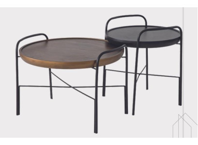 Round living room coffee table luxury 2x wooden tables designer furniture set 2-piece