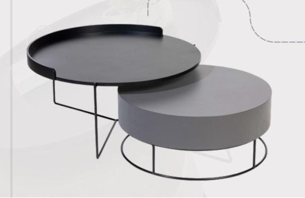 Round Set 2x Coffee Table Gray Coffee Table Side Table Living Room Tables