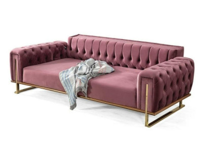 Pink Chesterfield Sofa Living Room Three-Seater Upholstered 3-Seater Couch