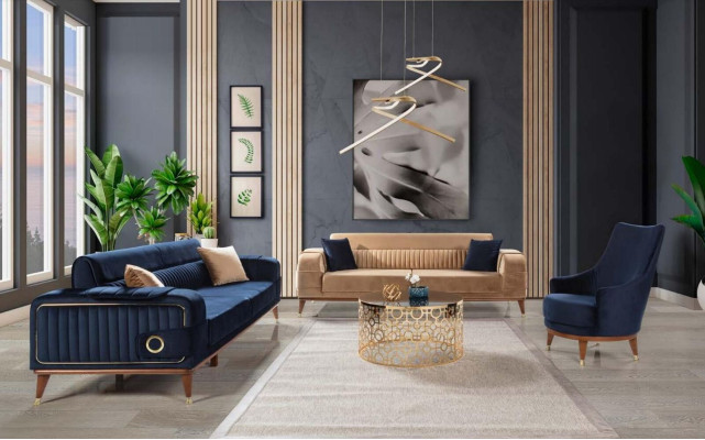 Modern armchair living room 1-seater designer lounge color blue wood