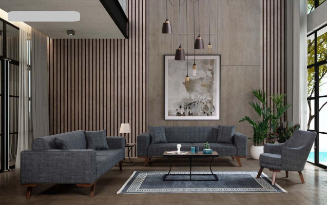 Black Sofa 3-Seater Textile Couch Three-Seater Upholstered Furniture