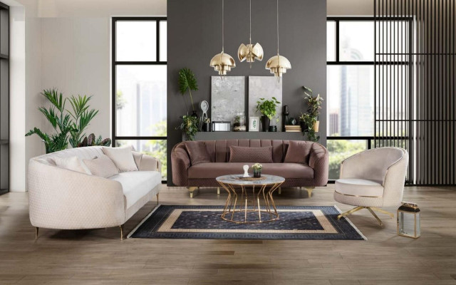 Sofa 3-seater textile sofas couch upholstery furniture modern three-seater beige velvet