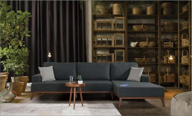Sectional L-shaped sofa set, fabric seat, living room upholstered furniture, corner sofa.