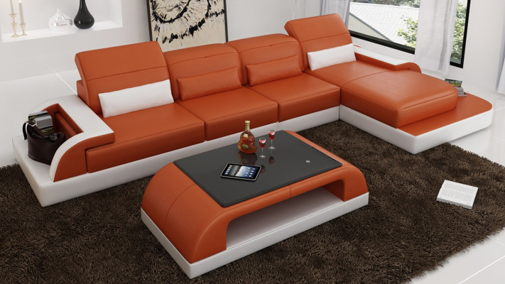 Brown L-shaped Sofa Couch Upholstery Set Living Landscape Design Corner Sofa Leather