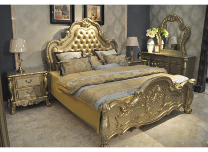 Bed + 2x Nightstands 3-piece Bedroom Set Designer Luxury Bedroom Baroque
