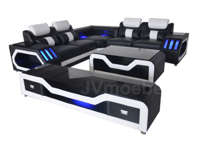 3 pcs. Set Leather Sofa Couch Suite Corner Seat Cushion + Table + RTV L Shape New