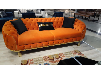 Stylish 3-seater Chesterfield sofa, orange modern living room furniture