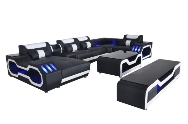 Leather Sofa Corner Set Design Sofa Living Landscape + Couch Table + RTV USB New