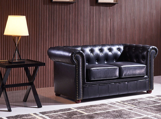 Red Chesterfield Fabric Upholstery Three-Seater Living Room Sofa Design