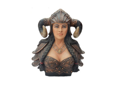 Viking Bust Warrior Woman Figure Statue Sculpture Hand-Painted Helmet Horns