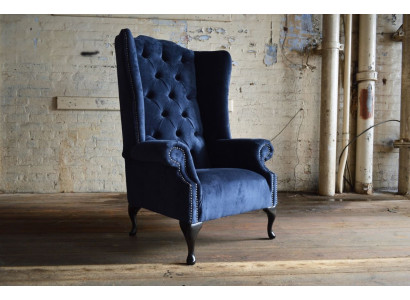 Blue wingback armchair Chesterfield sofa couch upholstery 1-seater armchair sofas textile