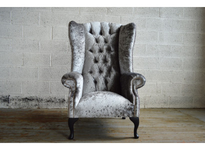 Wingback chair Chesterfield sofa couch upholstery 1-seater armchair sofas textile silver