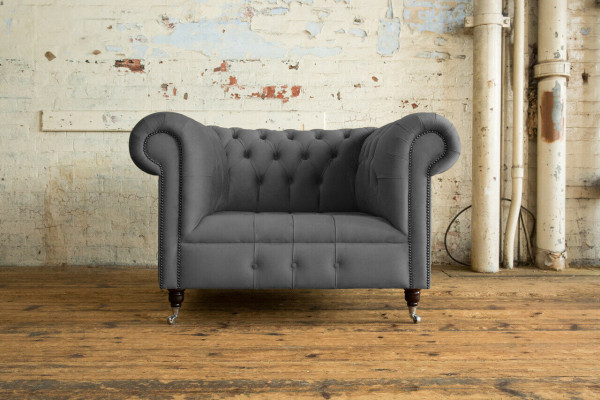 1 Seater Chesterfield Armchair Textile Upholstered Sofas Design Luxury Couch Fabric