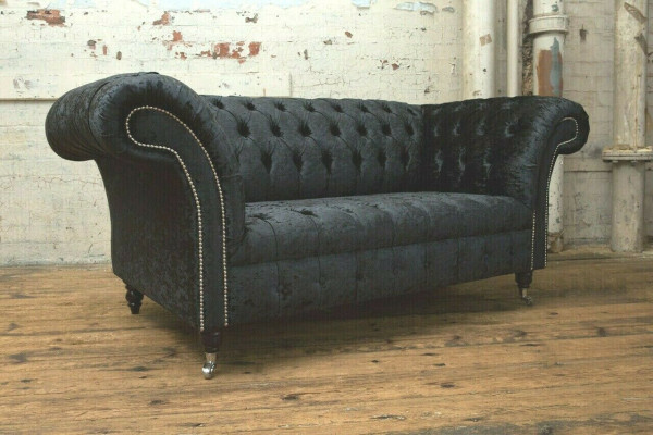 Luxury Chesterfield 2-seater couch upholstered sofa textile fabric set new couches