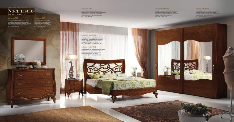Bedroom bed nightstand wardrobe dresser mirror set 6-piece.