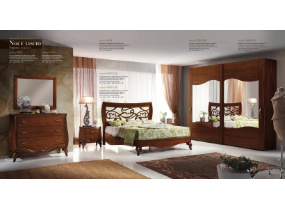 Bedroom bed nightstand wardrobe dresser mirror set 6-piece.