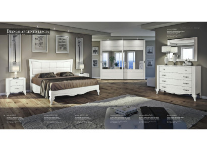 Bedroom bed, nightstand, wardrobe, dresser, mirror, white luxury set, 6-piece